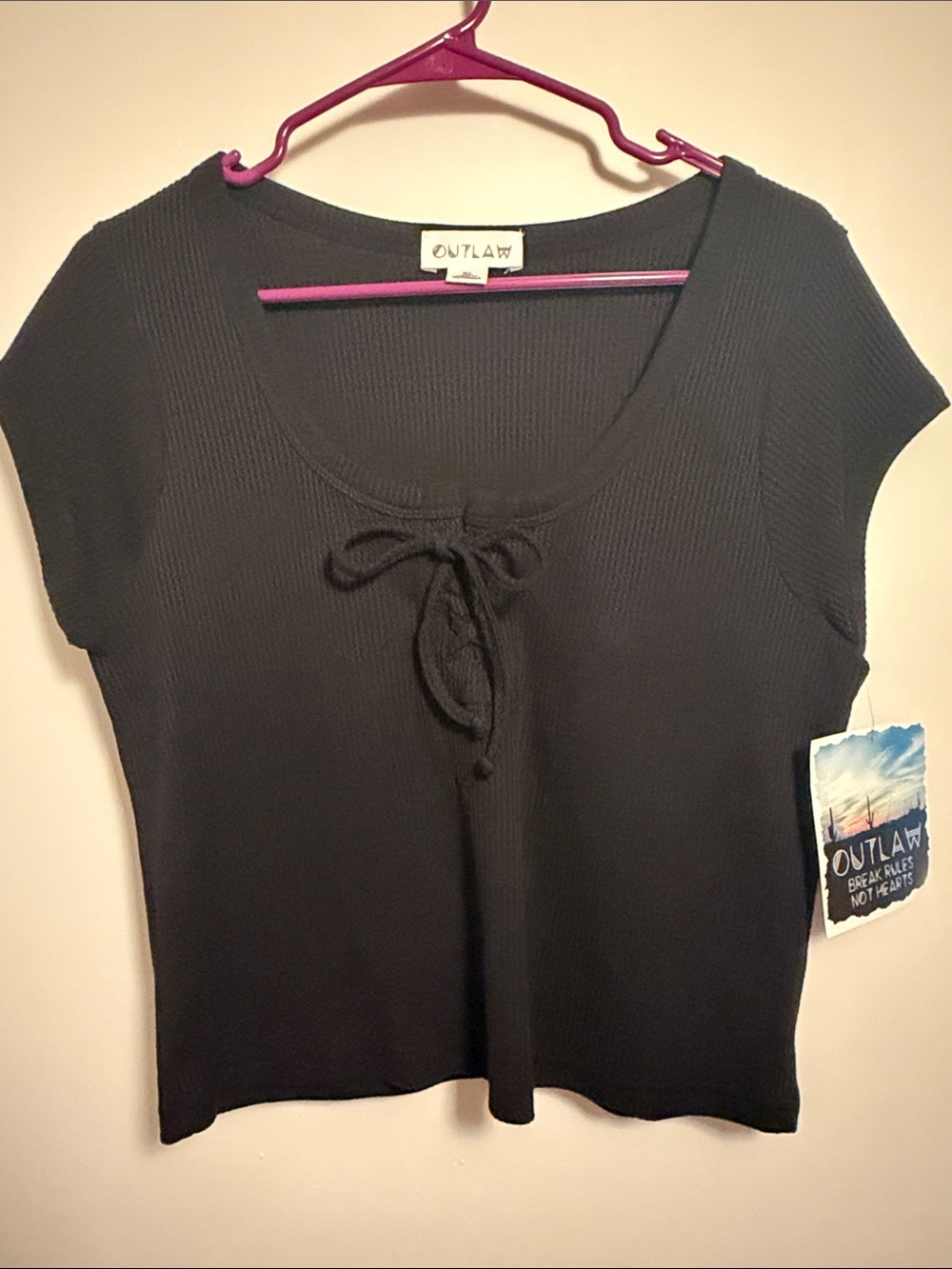 NWT OUTLAW  Black Knit Tie-Front Top  XL